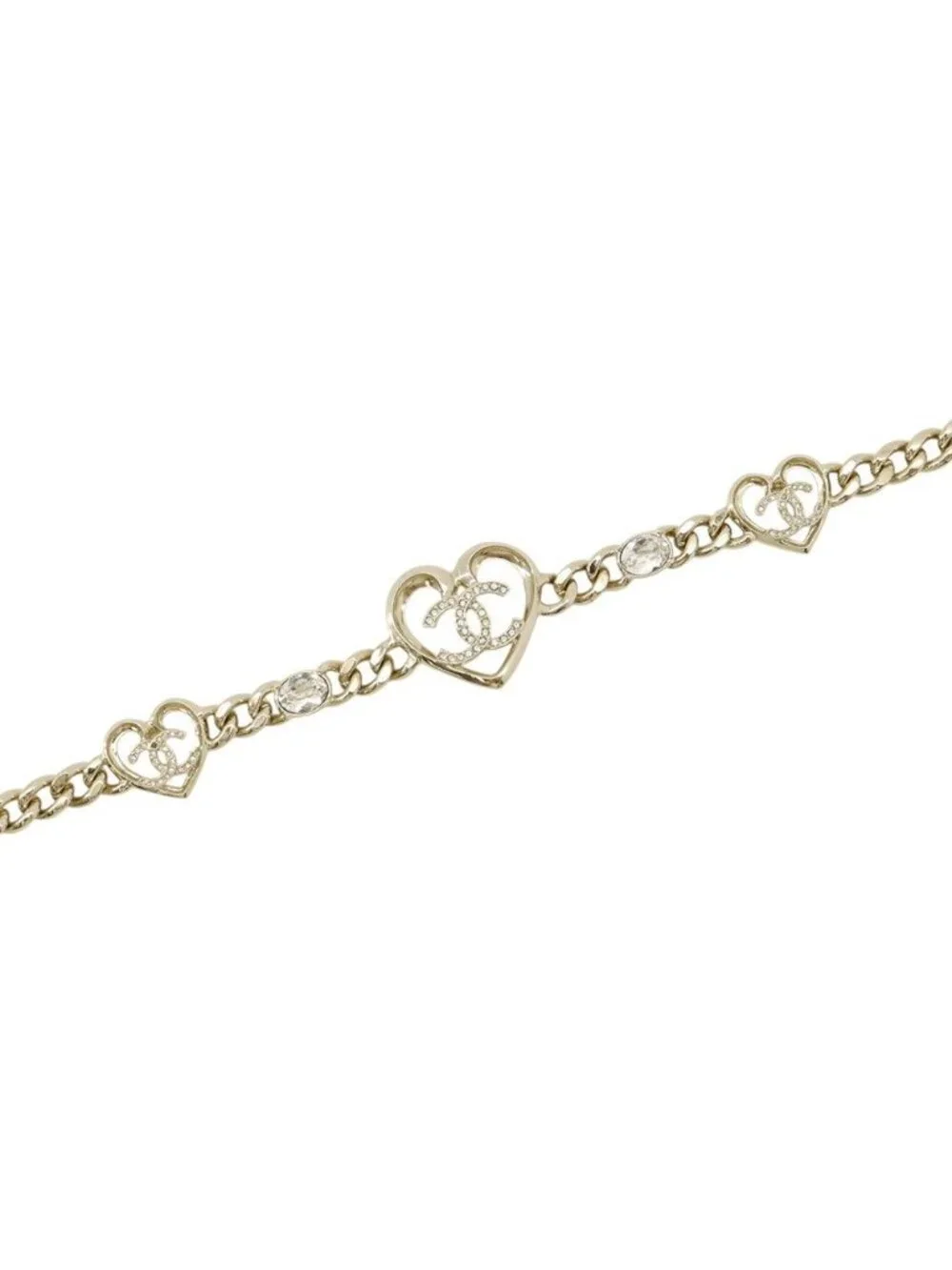 Chanel Necklace CC Logo Heart Choker Metal Rhinestone